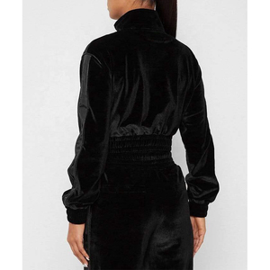 Chándal de Terciopelo Negro de Alta Calidad para Mujer, Bordado, con Diseño de Cremallera, Estilo Urbano, Top Corto, para Uso en Exteriores, Cómodo - Product Image 3