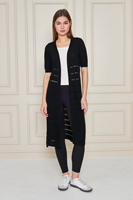 Cárdigan Largo de Punto para Mujer, Manga Corta, Cuello en V, Estilo Envolvente y con Lazos, Color Sólido, Estilo Minimalista, Antipilling, Ropa Casual