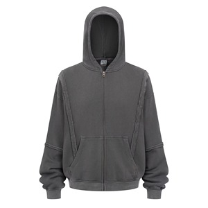 Alta calidad Heavy French Terry Fabric 450gsm Hombres de gran tamaño Sudadera con capucha personalizada Lavado con ácido Nuevo diseño Zip up Hoodie & Sweatpants Set - Product Image 5