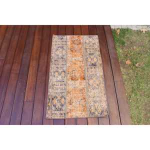 Alfombra, 1.7x3.1 pies, Alfombra Vintage, Alfombra Ikat Naranja de Lana - Product Image 4