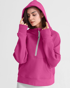 Sudadera con Capucha Personalizada de Alta Calidad para Mujer, Forrada de Felpa, con Media Cremallera, de Algodón, Cálida para Invierno, con Bolsillo para el Pulgar - Product Image 3