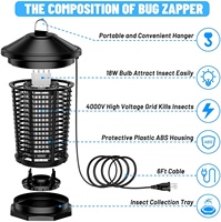 Outdoor Tuin Lantaarn Mug Doden Huisdier Controle Duurzaam Uva 18W 2000V Bug Zapper Lamp