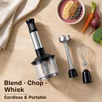 Ensemble de mixeur plongeant sans fil 3 en 1, mixeur plongeant rechargeable portable avec bol hachoir transparent, 2 vitesses pour la cuisine