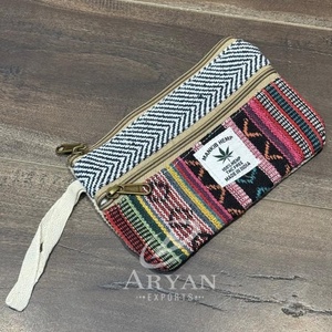 Portefeuille durable en chanvre fait main Pochette écologique à fermeture éclair à motif de chevron pour argent et pièces de monnaie Petit mini portefeuille avec dragonnes - Product Image 1