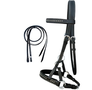 Cheval Western Anglais Cuir Bitless Sidepull Bridle Rênes Noir Cob - Product Image 1