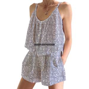 Ensemble de pyjama pour femmes, style bohème hippie, manches bouffantes, shorts, coton indien, printemps/été, floral, ajusté, bretelles fines, sans manches - Product Image 2