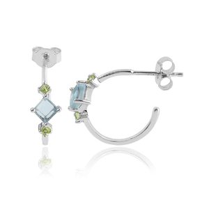 Diseño creativo mezcla de piedra 925 plata esterlina Topacio Azul piedra preciosa medio aro pendiente para mujer joyería - Product Image 1