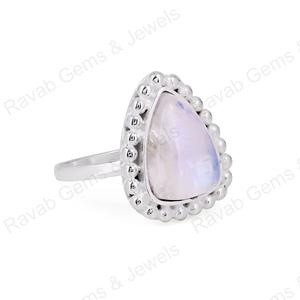 Anillo de Plata de Ley 925 sólido con forma de trillón de piedra lunar arcoíris Natural de alta calidad para mujer, joyería fina hecha a mano - Product Image 6