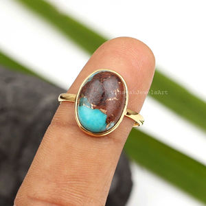 ล่าสุด8x10มม. รูปไข่ชุบทอง18K 925เงินสเตอร์ลิงสีเงินลาวาทองแดงเทอร์ควอยซ์แหวน Vermeil แฟชั่นมินิมอล - Product Image 3