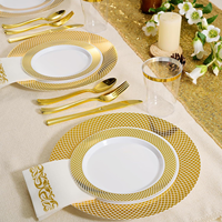 25 invités, assiettes en plastique dorées de luxe, sans BPA et imperméables, 175 pièces, vaisselle en plastique jetable, ensembles de vaisselle pour mariage