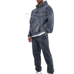 Ensemble de survêtement d'hiver grande taille à capuche, couleur unie, délavé à l'acide, style vintage, 2 pièces, avec personnalisation de marque, qualité supérieure - Product Image 1