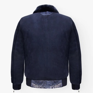 Mới có thể tháo rời Rex cổ áo lông màu xanh <span class=keywords><strong>Python</strong></span> dập nổi Áo khoác da cho nam giới mới da rắn máy bay ném bom Áo khoác ODM cung cấp - Product Image 3