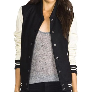 Nueva llegada con logotipo personalizado Letterman Crop Wool Body manga de cuero genuino Lettermen señoras chaqueta de alta calidad Varsity - Product Image 4