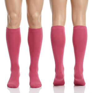 Premium 320 GSM Cotton Polyester Spandex <b>Men</b> Scrub <b>Socks</b> Pink <b>Compression</b> Style Custom Embroidery Woven Logo - Product Image 1