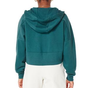 Sweats à capuche courts pour femmes, manches longues, crop top en toile 240 grammes, pull décontracté d'hiver, logo frontal, service OEM, décontracté 2026 - Product Image 4