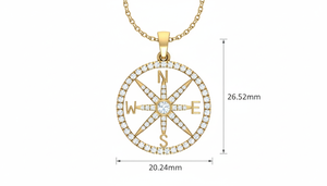 Women's 14K Gold & Natural Diamond The <b>Compass</b> Gold Pendant For Wedding Party Anniversary Gift Romantic Celebrations - Product Image 3