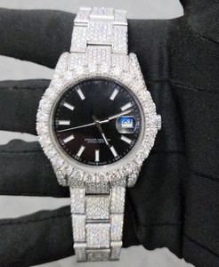 นาฬิกาควอทซ์เพชรลายการ์ตูนสุดหรูสำหรับผู้ชายและผู้หญิงฮิปฮอป VVS D COLOUR Moissanite สแตนเลสสตีลแก้ว - Product Image 2