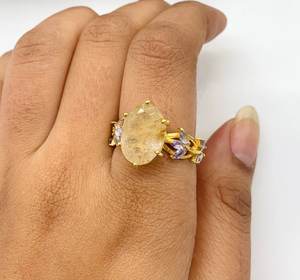 Cadeaux d'anniversaire remplis d'or de pierre de rutile d'or de conception unique de l'argent 925 des femmes romantiques pour le mariage ou l'engagement - Product Image 4