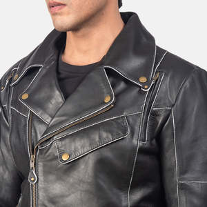 Chaqueta de Motero Vincent de Cuero Vacuno Genuino, Negra, Talla XS, Reversible y con Cierre de Cremallera, Recubierta con ODM - Product Image 4