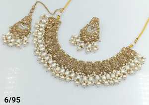 ÚLTIMO ANTIGUO MOTIPEARL & DROP COLLAR GARGANTILLA CHAPADO EN ORO A LA MODA CON CONJUNTO DE PENDIENTES MANGTIKKA Y CONJUNTO DE JOYERÍA MUJER - Product Image 3