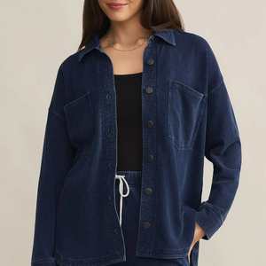 Custom Women's Vintage Jacket Light Casual Wash <b>Denim</b> Tops <b>For</b> Women <b>Shirt</b> Comfortable Breathable Long Sleeved Women's Shacket - Product Image 1