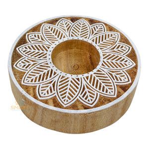 Wooden Round Handmade Eco-Friendly <b>Tealight</b> <b>Holder</b> with 2-color Print (Without <b>Tealight</b> Candle) for Festival Gifting Decoration - Product Image 3