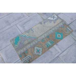 Alfombra Turca, Alfombra Vintage de 1.6x3.2 pies, Alfombra de Lana con Rayas Azules - Product Image 3