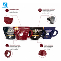 Pochette d'emballage de café sur mesure de forme irrégulière, refermable, haute barrière à l'oxygène, résistante à l'humidité
