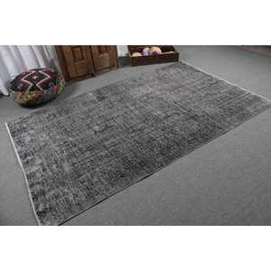 พรมตุรกีขนาด 5.1x8.2 ฟุต, พรมวินเทจ, พรมลายตารางสีเทาทำจากขนสัตว์ - Product Image 2