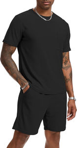 T-shirt et short en coton respirant et décontracté pour hommes, ensemble de deux pièces avec logo personnalisé, survêtement d'été élégant et lourd à personnaliser - Product Image 3