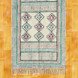 Fabulous Rugs Block Print Carpet Prayer Mat Braided Rug Cotton Flat Weave Rectangle rug Natural Indian Carpet Bulk Product