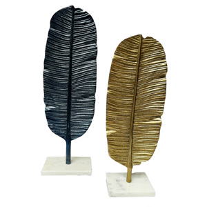 Premium Gold Feather Sculpture Beautiful <b>Table</b> Showpiece Metal Art Sculptures Square base Decorative Ornaments for Home & Office - Product Image 4