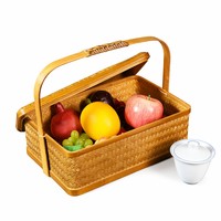 Panier suspendu en bambou laqué fait main, écologique, double couche, style chinois vintage, pour rangement et cadeaux, vente en gros usine