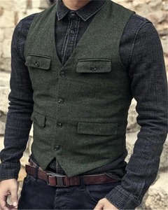 Chaleco de Traje Marrón Borgoña de Lona y Cuero, Impermeable, Transpirable, Estilo Vintage, para Invierno, Formal, de Negocios, para Hombres, para Bodas - Product Image 2