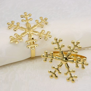 Anneau de serviette flocon de neige or et argent élégant classique décoration de table intérieure et extérieure élégante pour les fêtes - Product Image 4