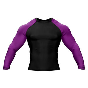 Fabricant de Rash Guard bicolore Chemise de compression à manches violettes Custom MMA Fight Wear Gym Training Rash Guard - Product Image 2