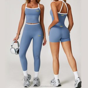 Conjuntos deportivos de secado rápido para Yoga de belleza sin costuras, ajuste de línea blanca para mujer, gimnasio, cintura ancha, correr, Fitness, 4 piezas, traje de Yoga para mujer - Product Image 1