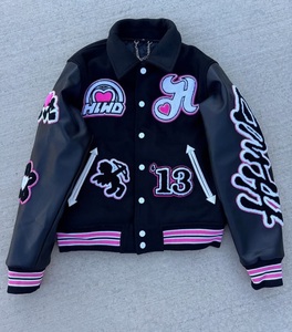 Chaqueta de béisbol personalizada Lana Mangas de cuero Parche de desvanecimiento de sol Bordado Letterman Coat - Product Image 2