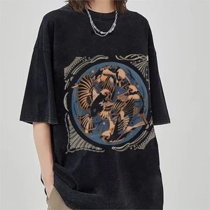 Blusa de manga corta con cuello redondo de gran tamaño con estampado de patrón para hombre, camisas sueltas informales lavadas de algodón 100%, ropa - Product Image 6