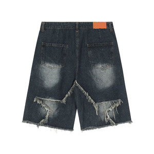 Venta al por mayor de alta calidad de los hombres pantalones cortos de mezclilla de moda estilo americano Ripped Jeans Star Patchwork Design Mid transpirable verano - Product Image 2