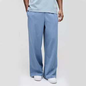 Vente en gros de pantalons de survêtement baggy surdimensionnés personnalisés pour hommes, jogging de gym en éponge française à jambes larges, pantalon droit évasé à rayures - Product Image 6