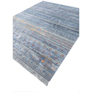 Alfombra Manchaha Azul de Lana y Seda de Bambú Anudada a Mano, 10 mm de Grosor, Patrón Geométrico Abstracto para el Hogar, Pasillo, Modelo Rectangular-Les-2599 - Product Image 2