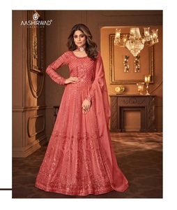ชุดราตรียาวปักลาย Anarkali สำหรับผู้หญิง,เสื้อคลุมกันแดดสไตล์อินเดียดั้งเดิมแขนยาวนักออกแบบ - Product Image 1