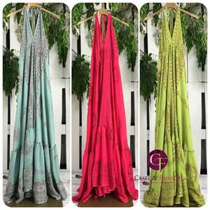 Venta al por mayor Rayon Om Print Halter Neck Maxi Dress Beach Wear - Product Image 4