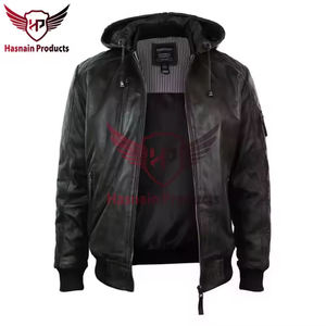 Nouvelle veste en cuir à capuche pour hommes qualité supérieure véritable Streetwear Bomber veste pour l'hiver véritable qualité supérieure à capuche pour hommes - Product Image 6
