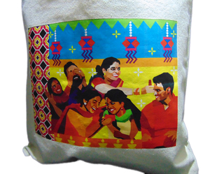 Sac à provisions durable en toile de coton réutilisable écologique avec poignée automatique et fermeture supérieure d'impression numérique multicolore pour les cadeaux - Product Image 5