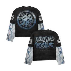 OEM Custom <b>Men's</b> <b>Casual</b> 100% Graphic Layered <b>Long</b> <b>Sleeve</b> T-<b>Shirt</b> 100% Cotton Jersey with Ribbed Knit <b>Sleeves</b> 220 gsm - Product Image 3