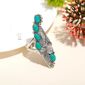 Luxe personnalisé 925 solide Sterling réglage des broches anneaux empilables fabriqués à la main forme ovale Turquoise naturelle fête de mariage - Product Image 3