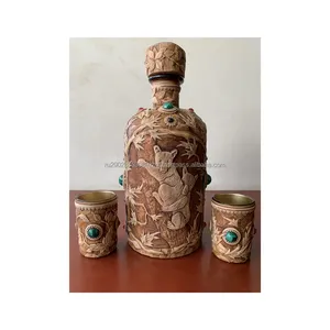 Сувенирный питьевой набор «Медведи», бутылка и два стакана, украшенные березой, отличное качество, ручная работа, Подарочный предмет для продажи