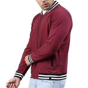 Men's Maroon Bomber <b>Jacket</b> Solid Color Zipper Closure Casual Style Turn-down Collar Slim Fit Polyester Cotton Autumn Wear - Product Image 3